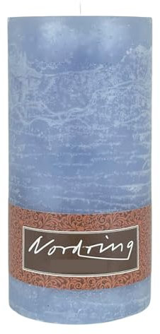 Nordring Stumpenkerze Rustik 7 x 14 cm hoch hellblau unparfümiert