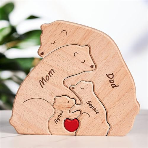 Personalisiertes hölzernes Eisbär Familie mit 2–9 Familiennamen, We Are One, personalisiertes Puzzle für Familienmitglieder, Heimdekoration, Mama Großmutter