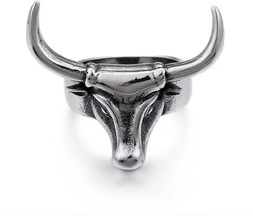 XJruixi Persönlichkeit Bull Horn Ring für Männer Vintage Edelstahl männlicher Schmuck Retro Unikat Kuh geformt Rock Punk Ring