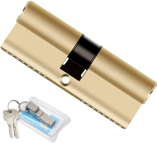 Cylindre de Serrure 45/45 (90mm), Serrure à Doublé Cylindre Porte Cylindre avec 8 Clés, Finition en Laiton, Serrure de Porte Antichoc Anti-Perçage Anti-Pique