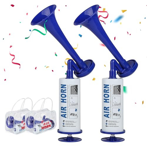 SUPAWAY Manuelles Signalhorn Handheld Air Horn Sehr Lautes Lufthorn Stadion Laut Horntrompete Party Horn fLufthornKrachmacher ür Sportveranstaltungen, Bootfahren, Geburtstage, Graduierung, Blau-2Pcs