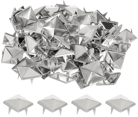 QUARKZMAN 80 Stück Quadratische Pyramiden-Nieten, 15mm Vier-Klauen-Stollen-Spikes, Kupfer Punk Rock Nieten für Kleidung Tasche Leder Schuhe (Silber)