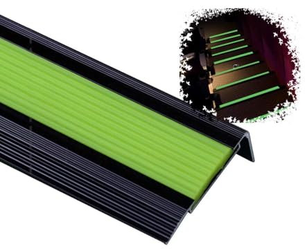 IMUNKT Treppenkante Anti Rutsch Streifen Leuchtend Treppenwinkel Treppenkantenprofil 5x100cm Fluoreszierende Winkelprofil Antirutsch Stufenmatten Außen(Black+Green,W55mm-2.2in)