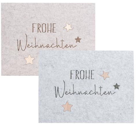 2er Set Platzset Frohe Weihnachten Filz Grau Beige Tischset Xmas Tischdeko Deko Tischmatte Weihnachtsdeko Platzdeckchen
