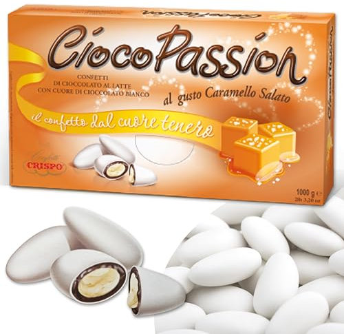 Confetti al Caramello Salato Crispo CiocoPassion, Cioccolato al Latte con Cuore di Cioccolato Bianco, per Bomboniera Cresima, Comunione, Made in Italy, Senza Glutine (1 kg)