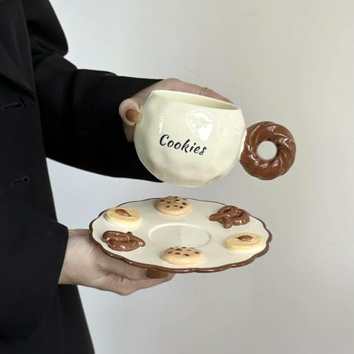 VIXDA Biscuit Coffee Cup Ceramic Design Latte Cup New Afternoon Tea Hand-painted Cup Mug Plate Set