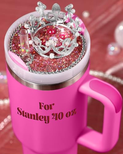 OffiEase Lid Name Plate Topper for Stanley Cup 40 oz - Crown Cute Accessories Decoration for Tumbler, Water Bottle Glitter Bling Decor for Women Girls Light Pink