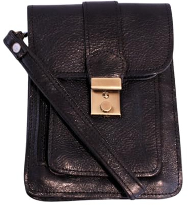 Luigi Unisex Leather Wrist Bag – Snap Buckle Closure with Key Abnehmbarer Riemen, sichere Aufbewahrung, Schwarz