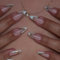 Medium Press on Nails Almond, 24Pcs Pink White French False Nails Shiny Gold Line, Removable Fake Nail with Glue, Acrylic Full Cover Stick on Nails for Women Girls Nail Art Manicure