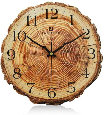 Lafocuse Orologio da Parete Legno Silenzioso Vintage con Design del Anelli Annuali, 30cm Orologio da Muro Marrone Rustico Retro Classico Decorativo per Cucina Soggiorno Camera da Letto Ufficio