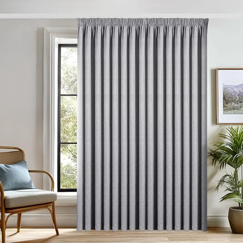 Deconovo Leinen Verdunklungsvorhang mit Kräuselband, 100% Blickdicht, Thermo & Schallschutz, Leinenoptik Blackout Gardine für Wohnzimmer, H245 x B300 cm, Grau, 1 Stück