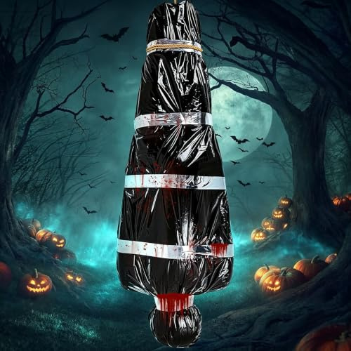 Halloween Gruselige Aufblasbare Leiche Deko, Aufhängbarer Leichenopfer, Gruselige Gefälschte Leiche für Halloween Deko Outdoor Garten, Friedhof, Tatort & Spukhaus Dekoration