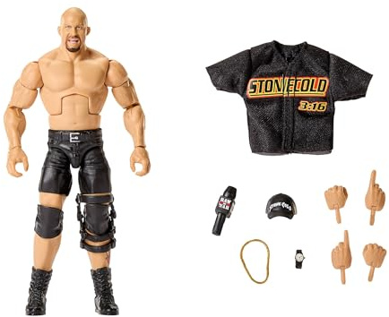 Mattel WWE Elite Action Figure & Accessories, Series #122 Set, 6-inch Collectible “Stone Cold” Steve Austin with 25 Articulation Points & Swappable Hands