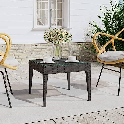 LLEZKBR Tables d'appoint, tables d'appoint, table d'appoint noire 50 x 50 x 38 cm, polyrotin et verre trempé