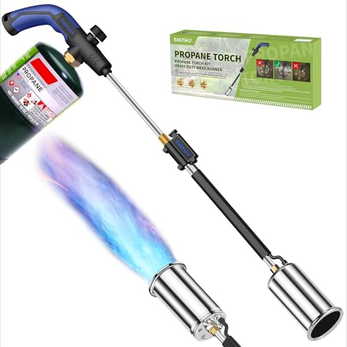 Kraftig propan ogräsbrännare, självtändande flamkastare med gummigrepp för trädgårdsrensning, grillbelysning, uppfart och snörensning (bränslecylinder ingår inte)