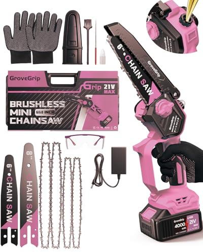 Mini Chainsaw Cordless 6&8-Inch, 21V Brushless Electric Chain saws & Quick Charger,Lightweight Chain Saw for Wood Cutting &Tree Pruning&Auto Oiler-Pink