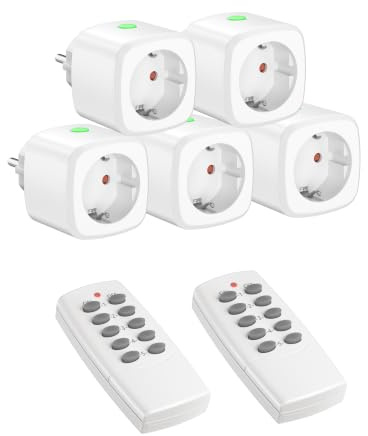 HBN 5X Funksteckdosen mit 2 Fernbedienungen, 16A/3.680W Ferngesteuerte Stecker Set für Innen Weihnachtsdeko, Haushaltsgeräte, Reichweite 30m, Weiß