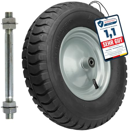Garronda 4.80/4.00-8 Schubkarrenrad Luftreifen Schwarz-Silber GD-0163 | 8PR, bis 180 kg belastbar, mit Achse, Stahlfelge und Kugellager, als Ersatzrad für Schubkarre, Bollerwagen und Gartenwagen