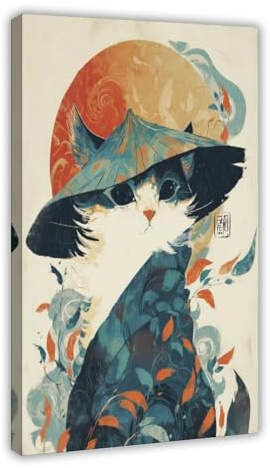 Leinwandposter mit Samurai-Katze, Wandkunst, Dekordruck, Bild Gemälde für Wohnzimmer, Schlafzimmer, Dekoration, 40 x 60 cm