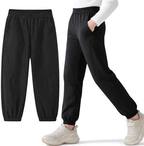 Hoseay Pantaloni Trekking Softshell Ragazzo Ragazze, Termico Impermeabile Antivento Pantalone da Montagna, Foderato in Pile Pantaloni Outdoor Autunno Inverno per Ragazzi Bambino 6-14 Anni