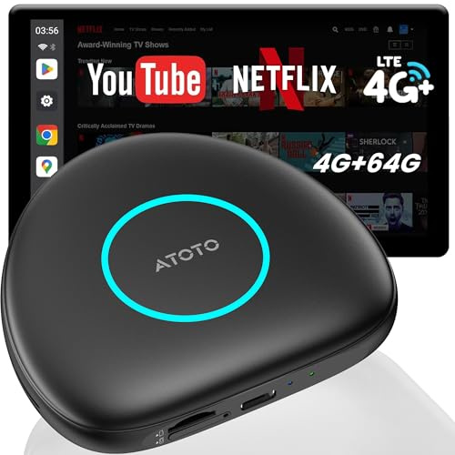 CarPlay Android Auto Wireless Adapter AI Box, 4 GB + 64 GB CarPlay Wireless Adapter mit Integriertem 4G/WLAN/Dual-Bluetooth/USB, GPS und AI, microSD, OTA, HDMI Out, Geteilter Bildschirm, CB6C