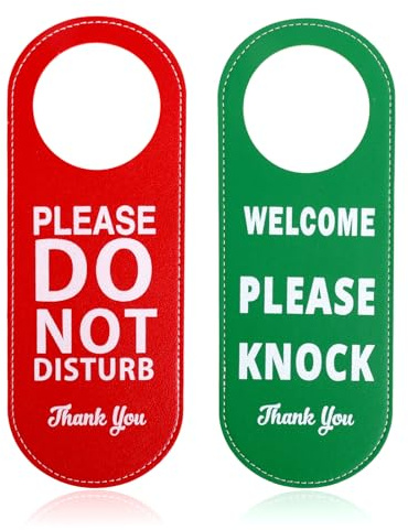 2pcs Please Do Not Disturb Signs, Double-Sided Leather Green and Red Welcome Knock Signs Reversible Door Hanger for Office Hotel Restroom Meeting in Progress Room