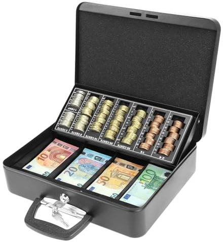 QWORK® Abschließbare Geldkassette, Schwarz 30 X 24 X 9CM Geldversteck mit Münzzählbrett, für Hause, Supermarkt