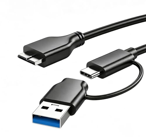CQZYSM Câble Disque Dur Externe USB 3.0 Type C Vers Micro B 1M, Câble Disque Dur Externe USB C, Transfert Rapide 5 Gbps Pour Smart Phone, Ordinateur, HDD, SSD, External USB-C Micro