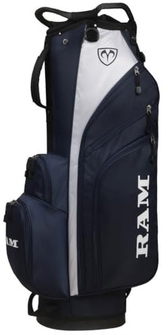 Ram 9” Golf Trolley Bag – Lightweight 7-Way Divider Bag with 8 Pockets, Rain Hood & Carry Strap, Navy/White