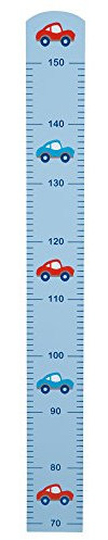 roba Messlatte Rennfahrer - Skala für Kinder bis 150 cm mit Auto Motiv - Kinderzimmer Deko - Messleiste aus Holz - Hellblau / Rot