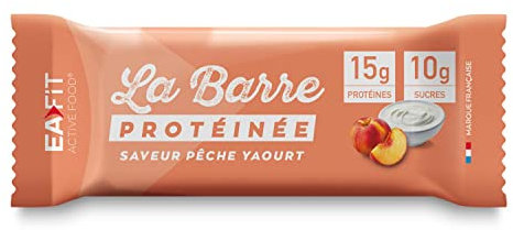 EAFIT La Barre Protéinée - Saveur Pêche Yaourt - Enrobée de chocolat au lait - 15g de protéines par barre - 5,5g de MG - faible en sucre - 12 vit et minéraux - Certifiée Anti-dopage