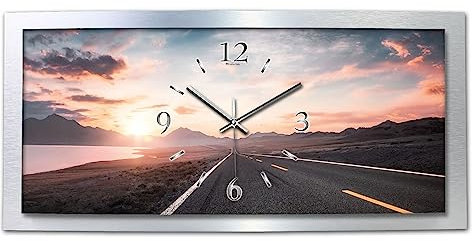 Kreative Feder Straße in die Ferne Wanduhr 3D XXL Designer leise Funk Motiv Funkuhr Wandbild modernes Design WAA090FL (80x40 cm leise Funkuhr)