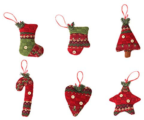 Holibanna 6 pezzi di juta palla di natale ciondolo in stoffa albero di natale appeso decorazione forma calza cuore stella albero guanti