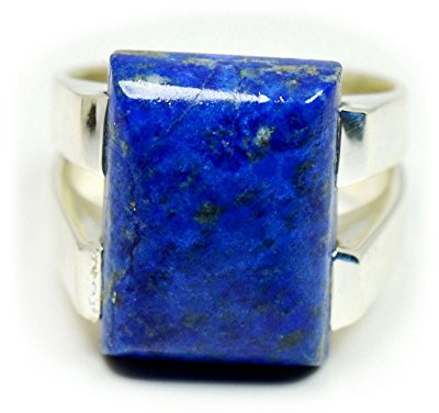 55Carat Ring aus echtem rechteckigem Lapislazuli, 925er Silber, für Herren, handgefertigter Schmuck, Größen 4–12, Kristall Metall Edelstein Kristall Metall: Strasssteine, Lapislazuli
