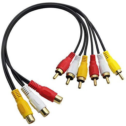 3 RCA Female to 6 RCA Male Audio Video Splitter Cable Composite Extension AV Adapter for TV,DVD,Set-Top Box,Etc.-1FT.
