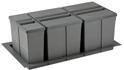 AZERODESIGN - Cubo de Reciclaje para Interior - 2 Cubos de 26L y 1 Cubo de 11L - Ancho Módulo 90-27,7x49x84 cm - Base Recortable en Anchura y Fondo - Color Antracita - Material de Plástico PVC