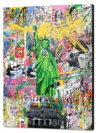 MAMAGO Wandkunstbilder Graffiti-Freiheitsstatue Gemälde Drucke auf Leinwand Modern Street Pop Art Abstrakte Poster Drucke Kunstwerk Heimdekorationen für Wohnzimmer gerahmt fertig zum Aufhängen – 45,7
