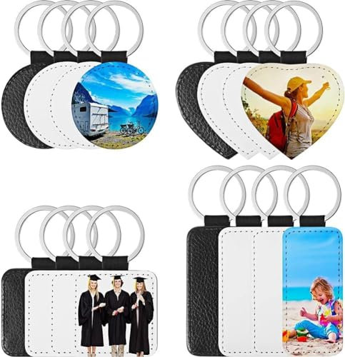 Tiamu 16 Pcs Leder Sublimation Schlüsselanhänger Rohlinge Fotorahmen Schlüsselbund Anhänger mit Ring, Valentinstag Schlüsselanhänger Personalisier Glücksbringer Selber Machen, DIY Geschenk