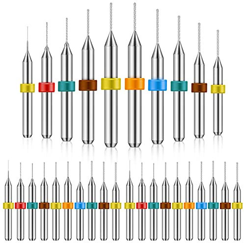 Wolframkarbid-Mikrobohrer-Set, Wolframstahl, PCB, Druckleiterplatte, Flöte, CNC-Fräser-Bits für raue Steine, Leiterplatten, Schmuckgravur (30 Stück, 0,3–1,2 mm)
