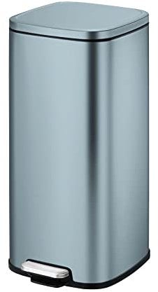 EKO Stella Pedal Bin 30 Litres, Stainless Steel Step Bin with Soft Close Lid, Removable Inner Bucket, Perfect for Kitchen, Home, Office, Titanium Blue