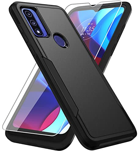 Warsia Moto G Pure & G Power 2022 Case, Military Grade Drop Tested, Shockproof Rugged Protection with Screen Protector (Black)