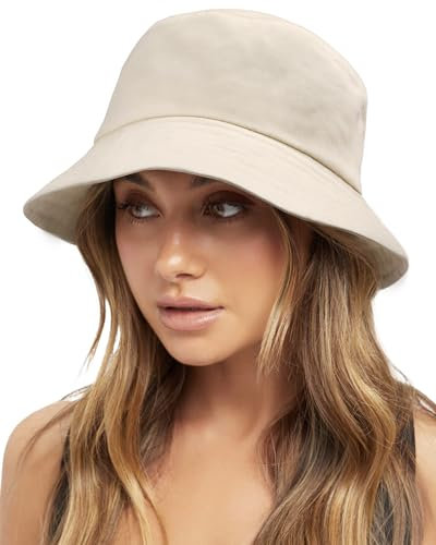 FURTALK Unisex Bucket Hat Mens Womens Sun Hats Vintage Washed Cotton Packable for Travel Fishing Camping Summer Beach, Beige, L-XL