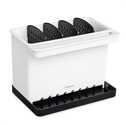 YOHOM Porte Éponge Evier Cuisine Plastique Rangement Eponge Cuisine Noir Porte Éponge avec Égouttoir Plateau Support pour Éponge Brosses