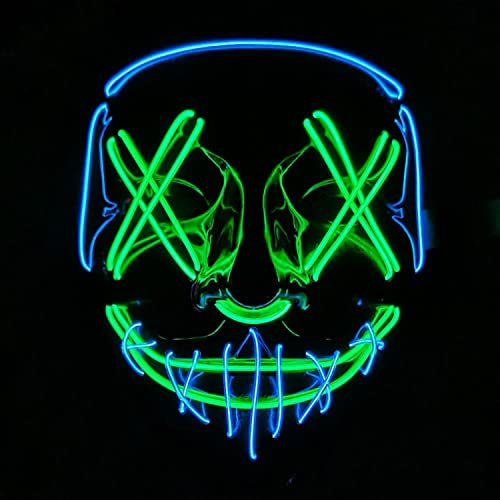 WUJUN Glühende Halloween Maske Lustige Grimasse Cosplay Party Karneval LED Beleuchtung Halloween Masken Draht Licht Dekoration (Blau & Grün)