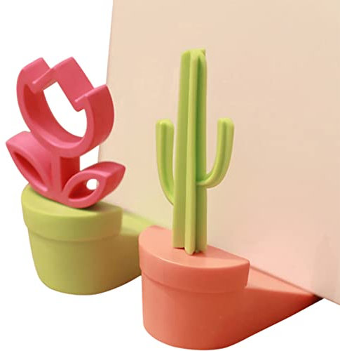 WAYUTO 2 Stück niedliche Türstopper, Kaktus und Blumen, dekorativer Silikon-Türstopper, lustige Türstopper, Gummi-Türstopper, Keil für Zuhause, Türstopper, niedliche Geschenke für Frauen und Mädchen