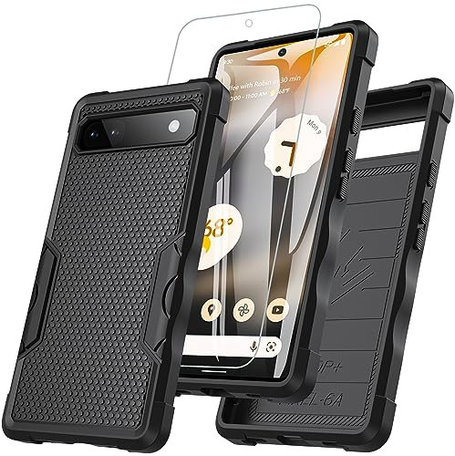 RC1WD Für Google Pixel 6A Hülle, Stoßfeste Schutzhülle Mit 9H Härte Panzer Glas, 360° Rundumschutz, High Touch Responsive, Schwarz