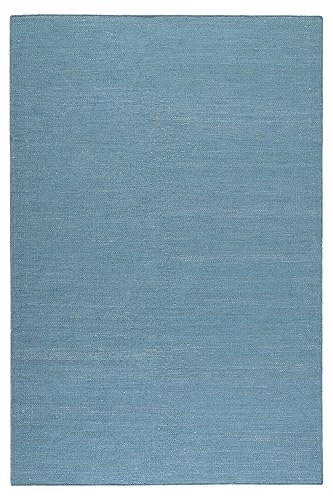 Wecon Home Einfarbiger Esprit Baumwoll-Teppich für Wohnzimmer, Schlafzimmer, Esszimmer, Kinderzimmer und Flur - Rainbow KELIM (200 x 290 cm, türkis)
