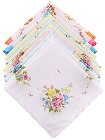 zalati Lot de 10 mouchoirs carrés pour femme avec fleurs multicolores - Couleur et style aléatoires, multicolore, taille unique