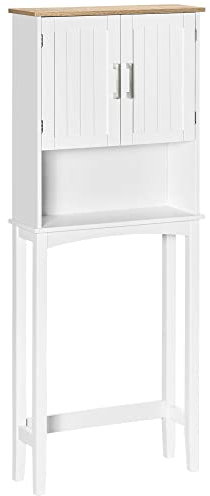 kleankin Mueble sobre Inodoro Armario Alto para Lavadora con 2 Puertas Balda Ajustable Interior y Estante de Almacenaje para Baño WC Carga 20 kg Antivuelco 64x22x165 cm Blanco