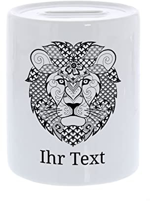 gravur-fabrik.de – personalisierbare Spardose mit Wunschtext – Zentangle Löwe Motiv – individuelles Geldgeschenk für Erwachsene und Kinder – perfekte Geschenkidee für jeden Anlass